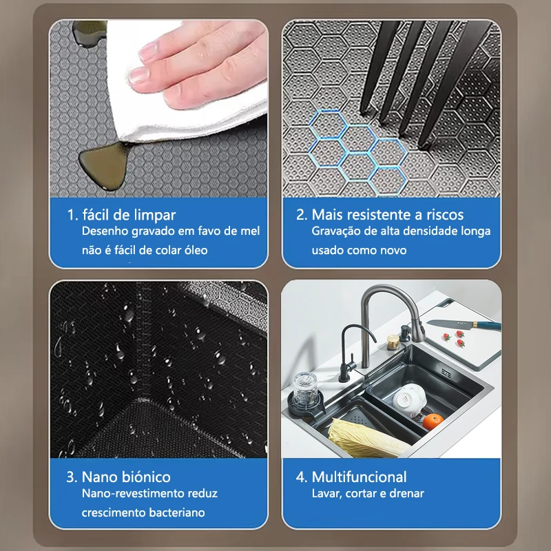 304 5 Water Discharge Modes Stainless Steel Waterfall Kitchen Sink Large Single Slot Integrated Digital Display Faucet Set