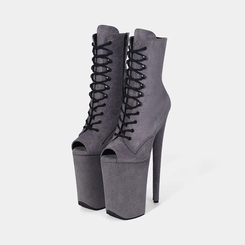 LAIJIANJINXIA New 23CM/9inches Grey Flock Sexy Exotic High Heel Platform Party Women Model ANKLE Boots Pole Dance Shoes