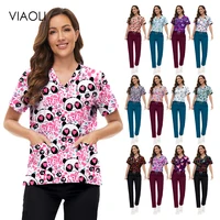 Conjunto de exfoliantes para mujer, artículos de enfermería, uniforme quirúrgico para médico, enfermera, clínica de farmacia, ropa de trabajo para el cuidado de la salud, exfoliante estampado elástico Unisex