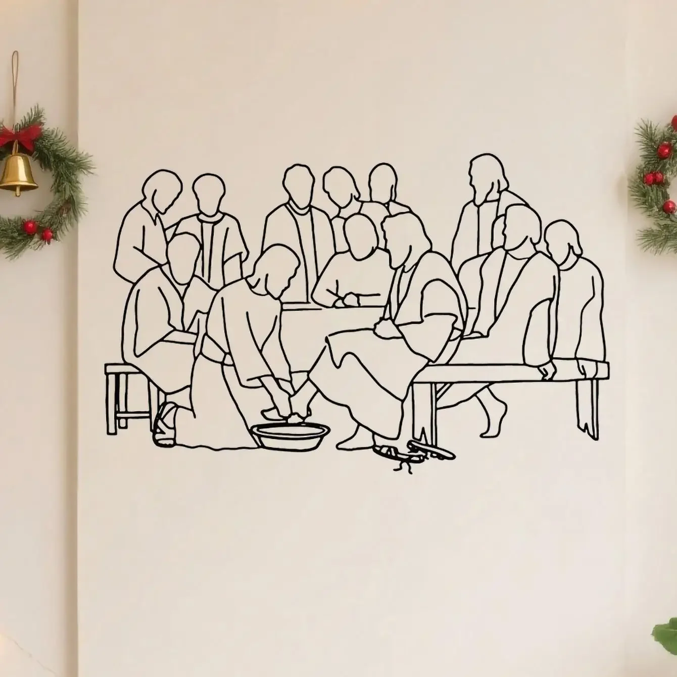 CIFBUY Religious The Last Supper Metal Wall Decor Minimalist One Line Christian Faith Wall Sign Scripture Room Metal Wall Art