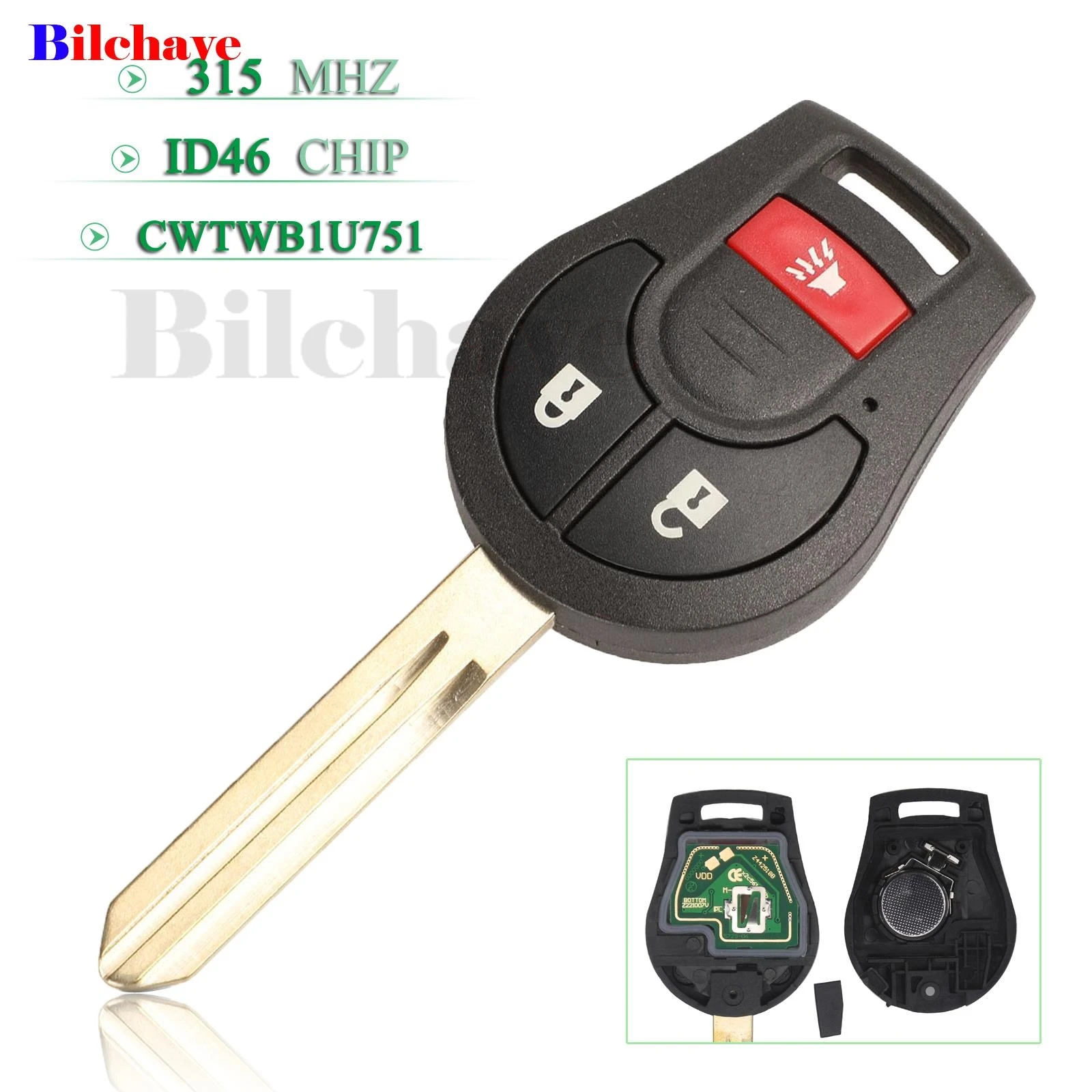 

jingyuqin 10pcs For Nissan Oem Factory Keyless Entry FOB 3 Buttons 315Mhz ID46 Chip Remote Car Key FCC: CWTWB1U751