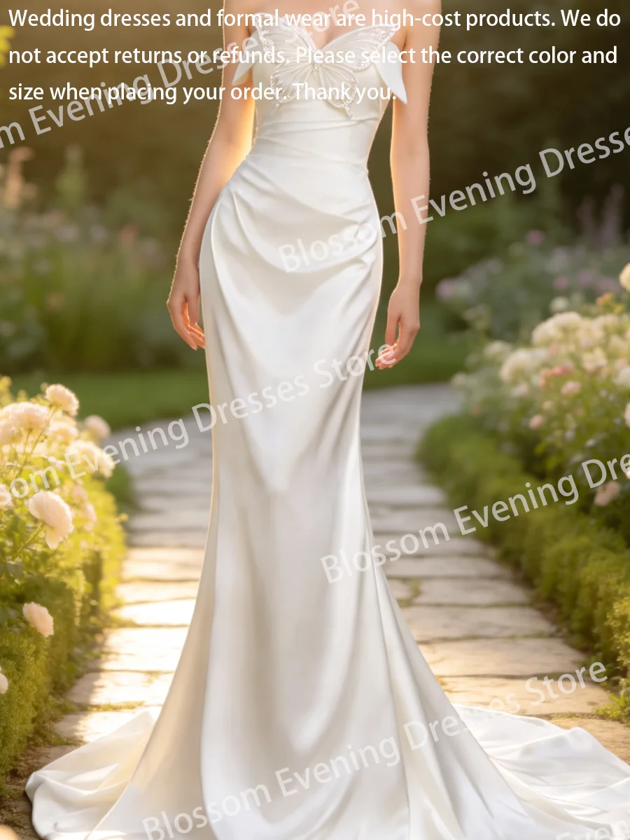 Elegant V-Neck Butterfly Sleeveless Ruched Mermaid Bride Wedding Dresses Bridal Gowns Customized