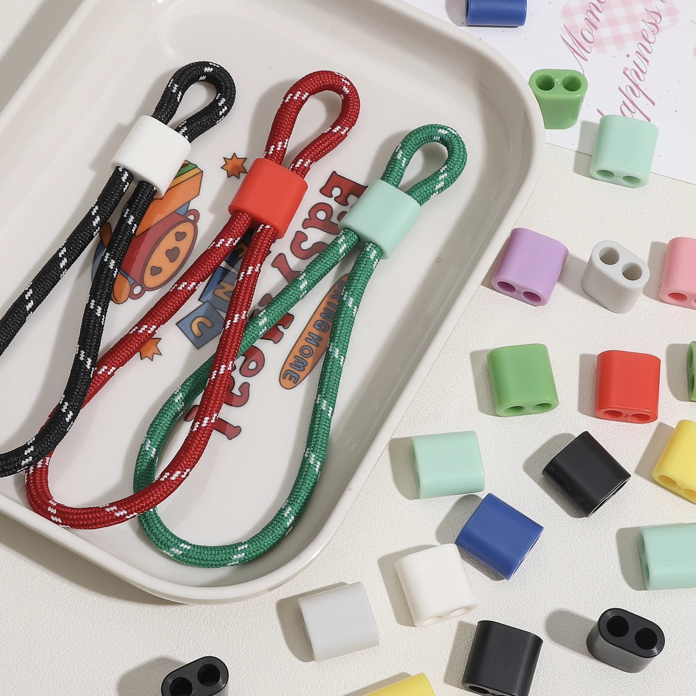 2/10Pcs 15x15mm Double-Hole Plastic Adjustment Buckle Suitable For 5-6mm Ropes Multi-Color Jewelry Making Key Chain Accessories