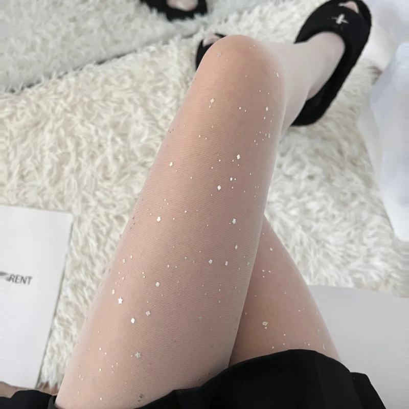 Bas mignons pour femmes avec points d'étoiles, Style Ballet, Cosplay pour filles, chaussettes de beauté de la peau Ultra-fines, belles jambes blanches