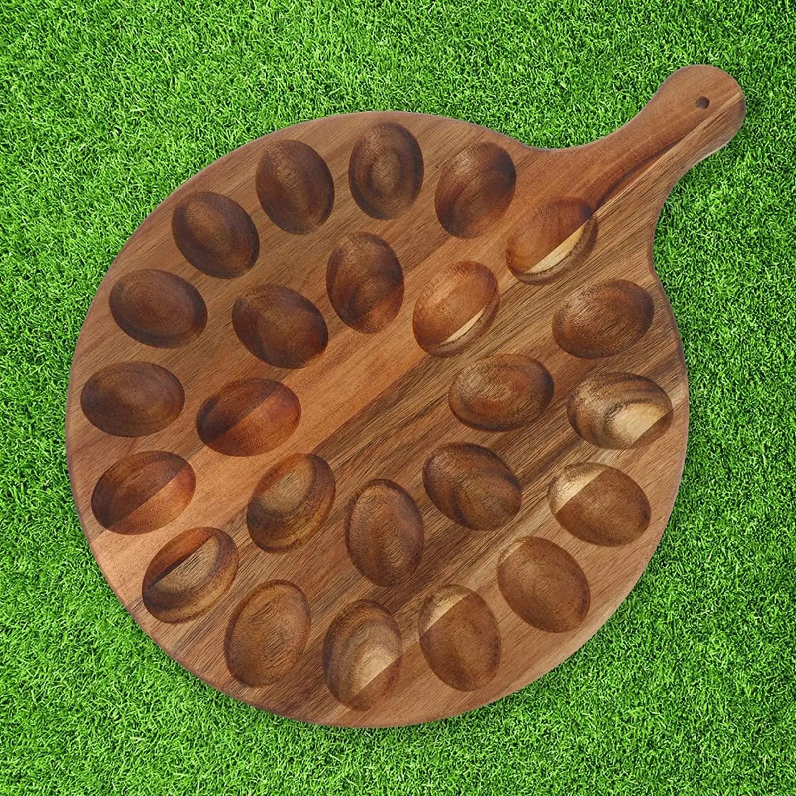 Wood Deviled Egg Platter Cutting Board Reversible with Handle Versatile Serving Tray Egg Holder for Countertop Home Kitchen