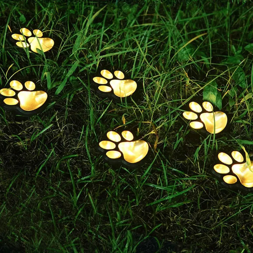 Outdoor LED Solar Light Waterproof Dog Cat Animal Paw Print Light Path Lawn Lamp for Garden Patio Lawn Summer Camping Home Decor