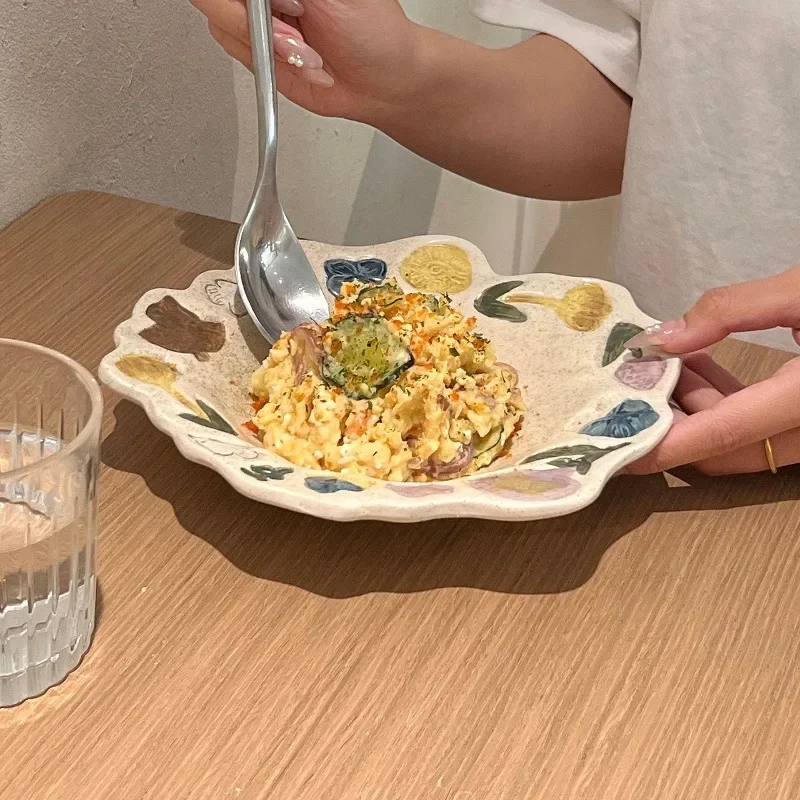 Handmade Irregular Ceramic Plate - Kiln-Changed Glaze, Fun Creative Fruit/Dessert/Salad Plate, Unique Breakfast/Cold Dish Plate