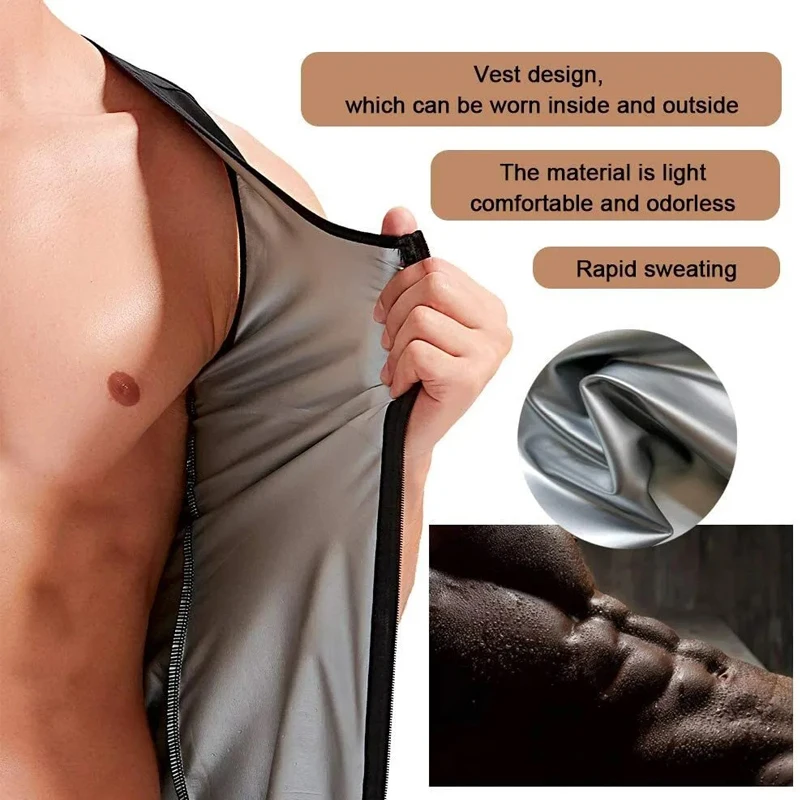 Men Gym Sportswear Sweating Vest Weight Loss Fat Burner Fitness Sauna Sweat Tank Top Zipper Body Shaper Workout Shapewear Tops