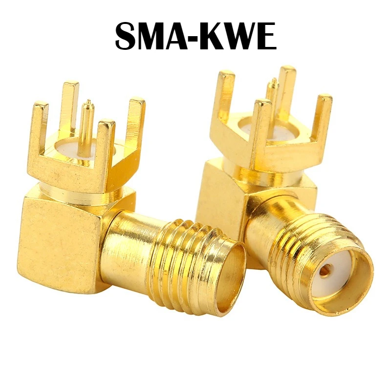 2PCS SMA-KWE SMA Female PCB Socket 4 Pin Right Angle SMA RF Coaxial Connector Panel Mount Antenna Base