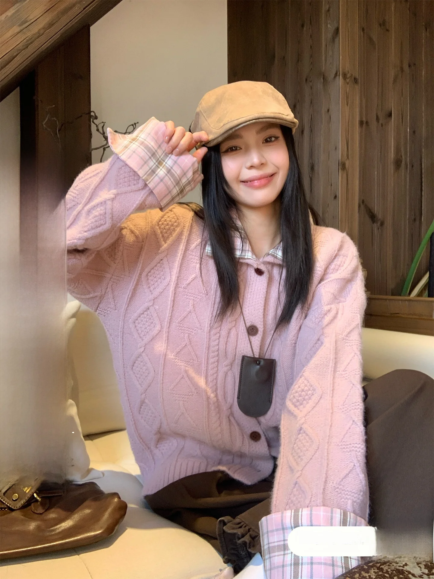 

Light Pink Knitted Open Cardigan Sweater Women's Loose Casual Versatile Top Winter New Sle Song Zhengen Commute Sle Korea...