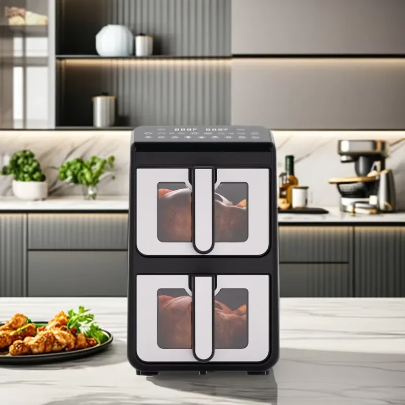 For Double Stack 2 Basket Air Fryer Heated Rapid Air Kitchen Deep Fryer Without Oil With Visible Window