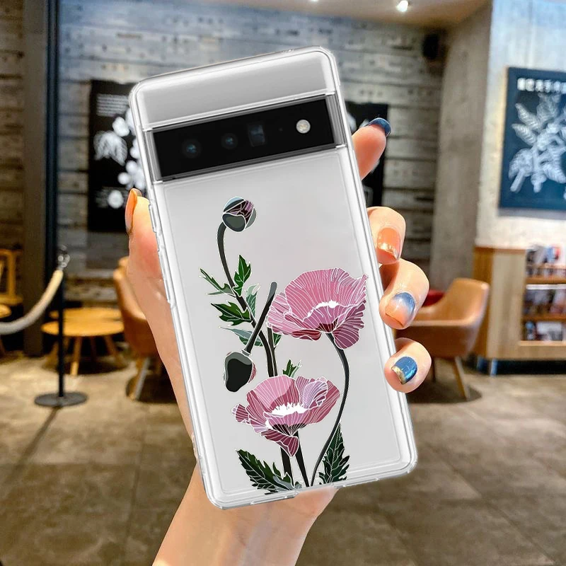 Flower Phone Case For Google Pixel 9 Pro XL 8 7 6 Pro 8A 7A 6A 5 4 5A 4A 3A XL 5G Silicone Shockproof Soft TPU Clear Cover