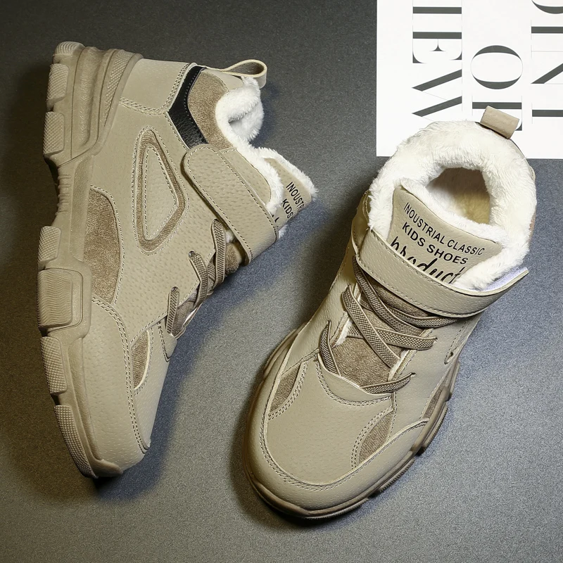 

2025 зимние трендовые детские плюшевые теплые хлопковые ботинки на липучке для тепла и повседневной обуви, массивные кроссовки