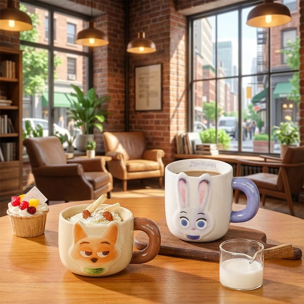 ディズニー ズートピア 漫画レリーフセラミックマグ大容量高美的朝食カップかわいい子供用楽しいウォーターカップ