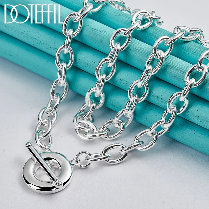 DOTEFFIL 925 Sterling Silver 18 Inch Original Base Chain Necklace OT Buckle For Women Man Wedding Engagement Fashion Jewelry