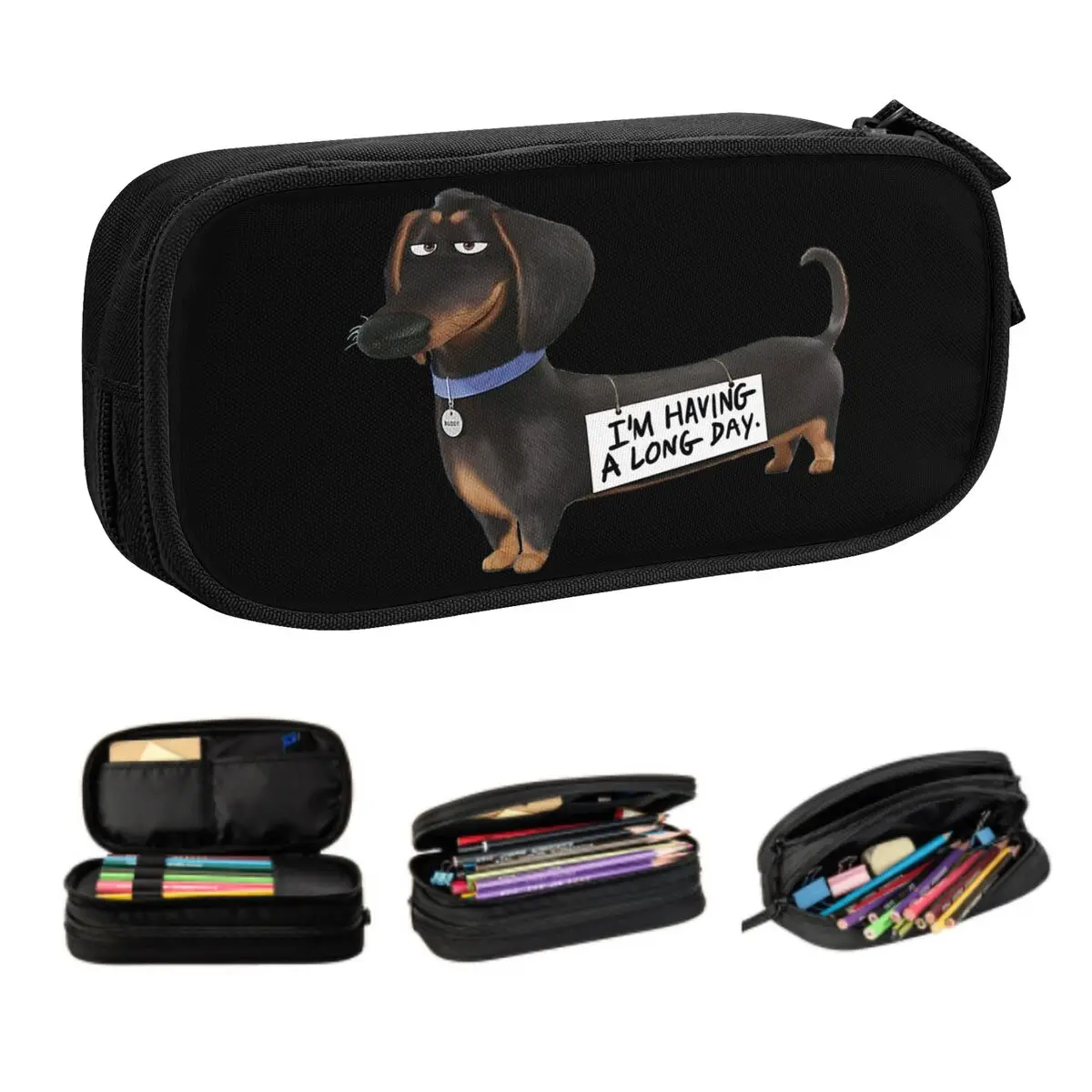 Cute Kawaii Dachshund Pencil Case for Boys Gilrs Custom Sausage Badger Wiener Dog Large Storage Pen Bag Box Stationery