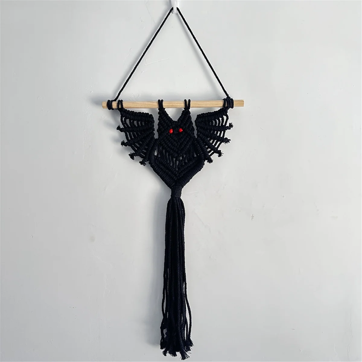 Décor mural en macramé de chauve-souris d'Halloween, art géométrique, ornement gothique tissé à la main pour chambre à coucher, noir