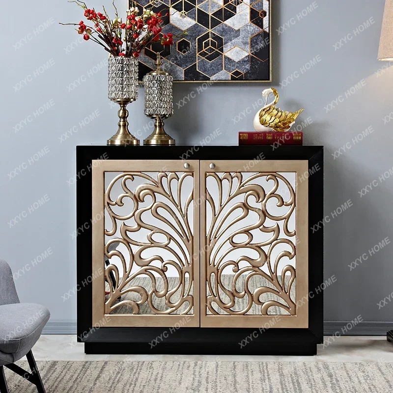 AA country carved mirror cabinet light luxury living room decoration cabinet