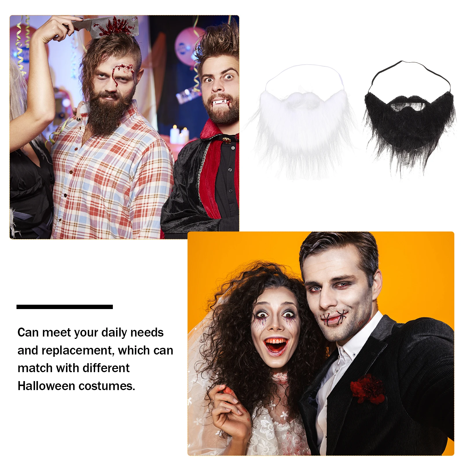 Fausse barbe pour hommes, 4 pièces, Costume réaliste réglable, moustaches, poils du visage artificiels pour adultes, Cosplay Halloween