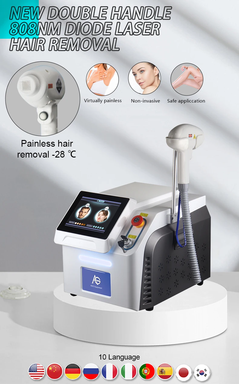 1800W Handle 808NM Diode Laser Fast Cooling Painless All Skin Types Skin Rejuvenation Hair Removal Machine Support OEM 2000W