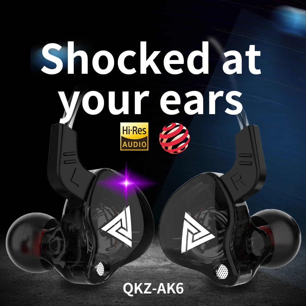 KZ AK6 Wired Headphones Dual Drive HiFi Earphone with Microphone 3.5mm Sport Running Music Earbuds Bass Stereo Headset Original