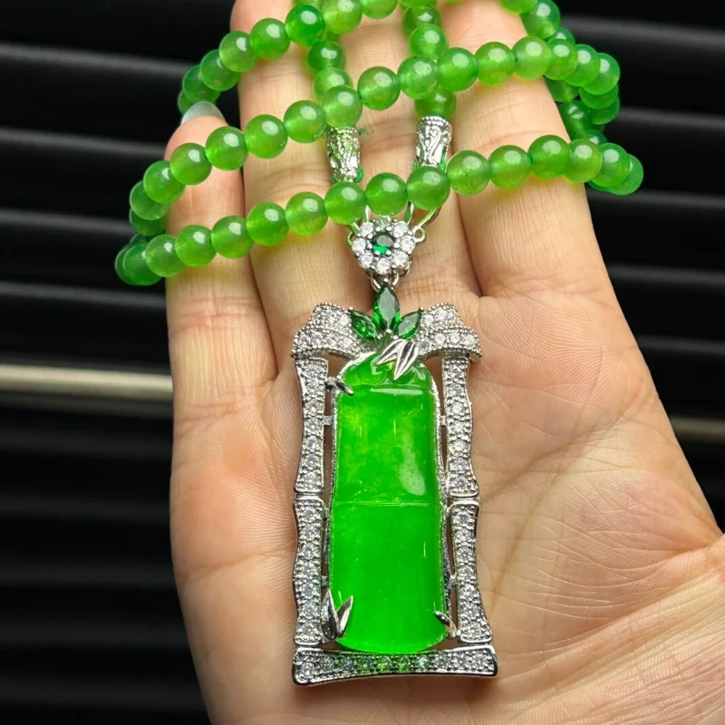 

Certified Natural Perfect high Ice Green jade Jadeite amulet Pendant&NecklaceFestival Height