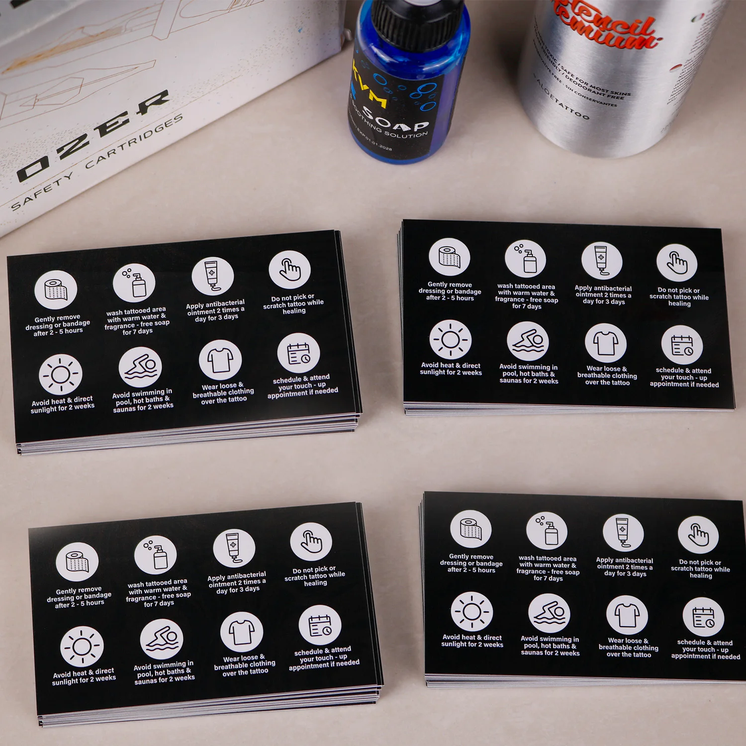 Tattoo Aftercare Instruction Cards Waterproof Coated Tattoo Healing Care Guide Cards Icon Design Permanent Makeup Aftercare