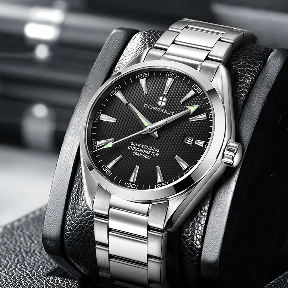 Corgeut 41mm Lusso NH35 Movt Orologio sportivo da uomo Automatico Relogio Masculino Orologio da polso meccanico Orologio da uomo con cinturino in acciaio zaffiro