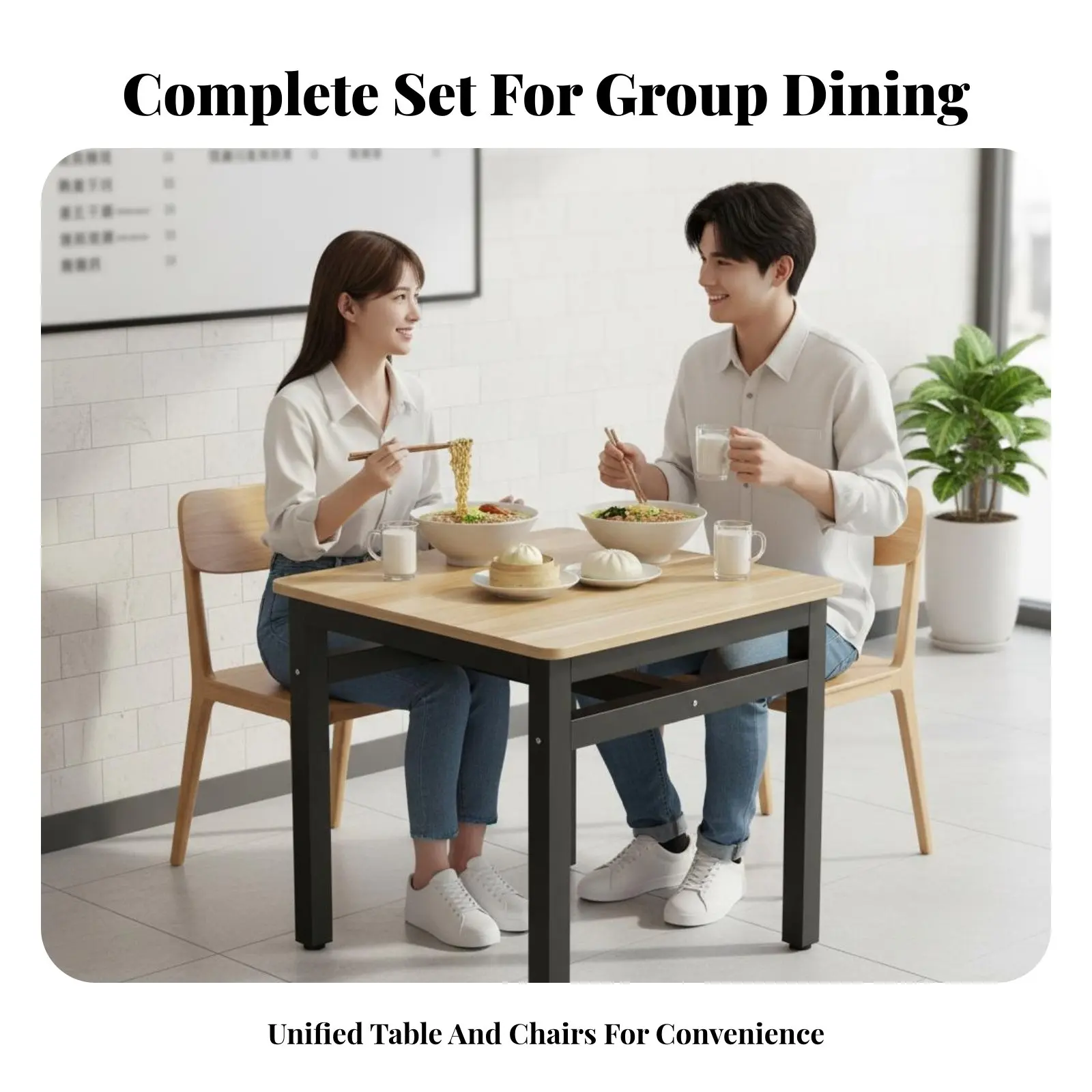 

Square Table with 4 Chairs Easy to Clean 5-Piece Mealtime Set Sturdy Frame Long-Lasting Construction for Families, Students