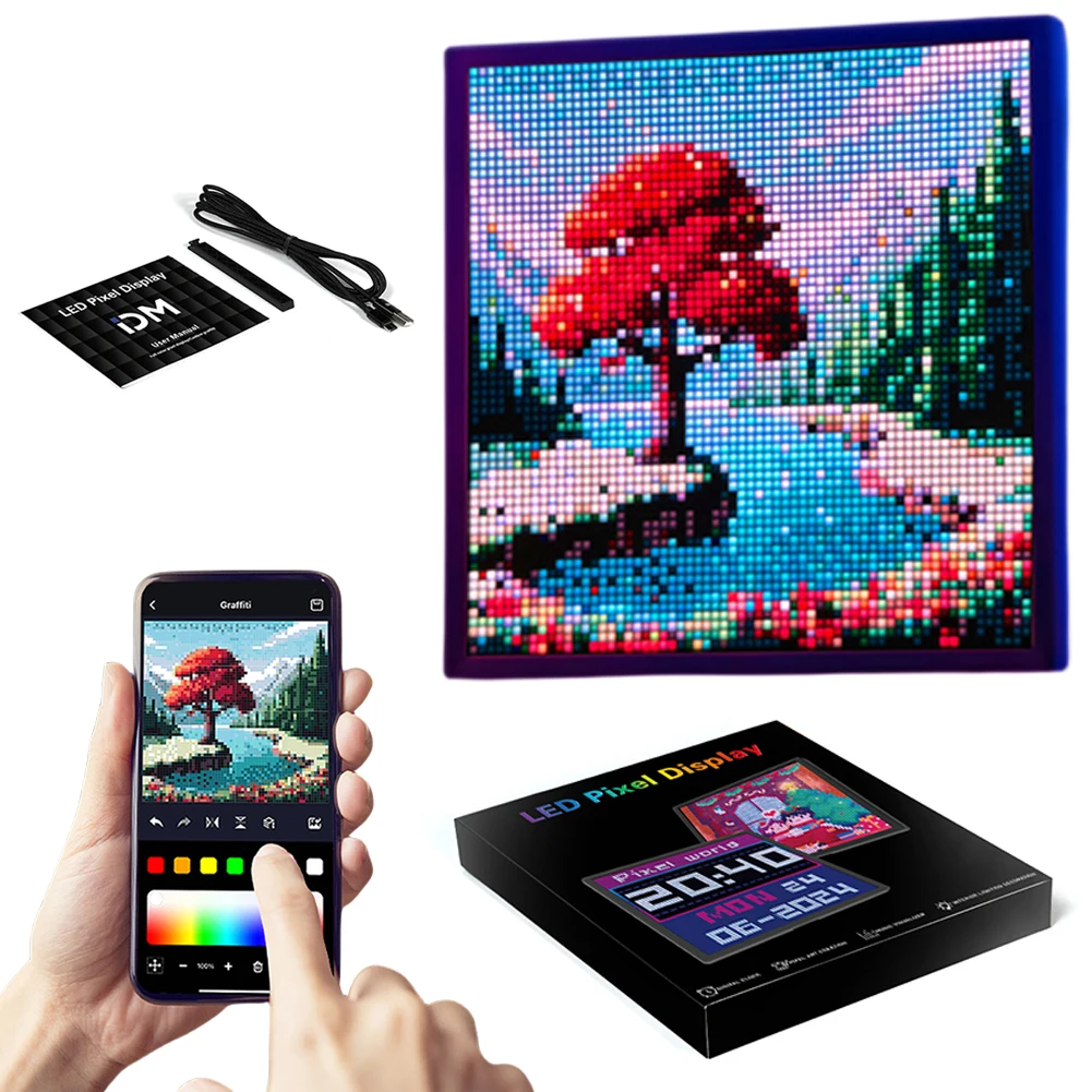 LED Pixel Smart Screen 64x64 Matrix Pixel Display Bluetooth-Compatible Pixel Display Frame APP Control for DIY Game Room Decor