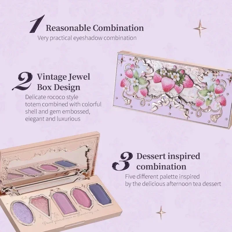 Flower Knows Strawberry Rococo Eyeshadow Pressed Glitter 5 Color Eye Shadow Creamy Texture Natural Bronze Cosmetic Eye Shadows