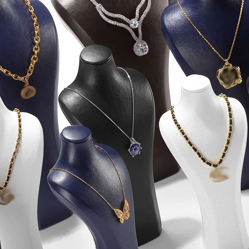 2022 original necklace display stand portrait neck hanger leather shop window display jewelry props jewlery organizer