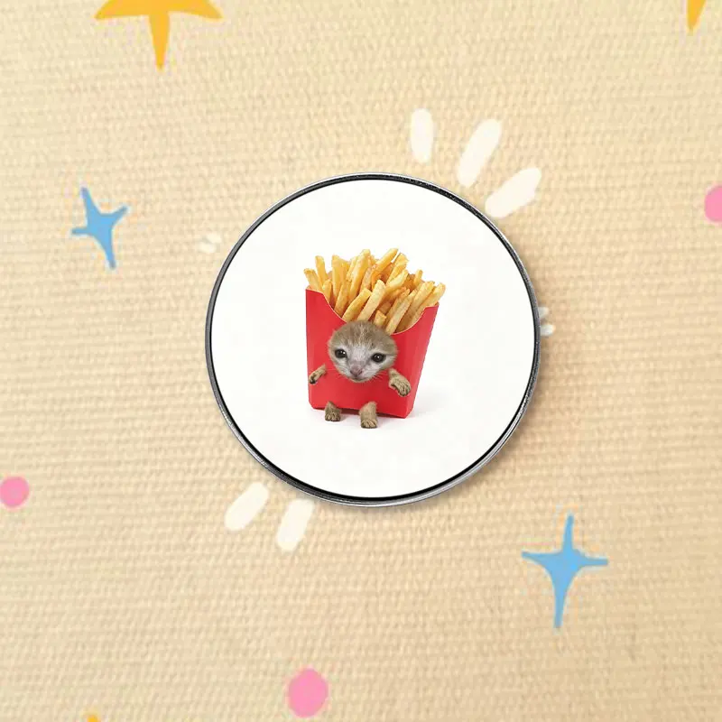 Funny Meme Fries Box Kitten UV Printing Pin Hot Meme Brooch Fast Food Animal Lapel Backpack Badge Gift For Friends
