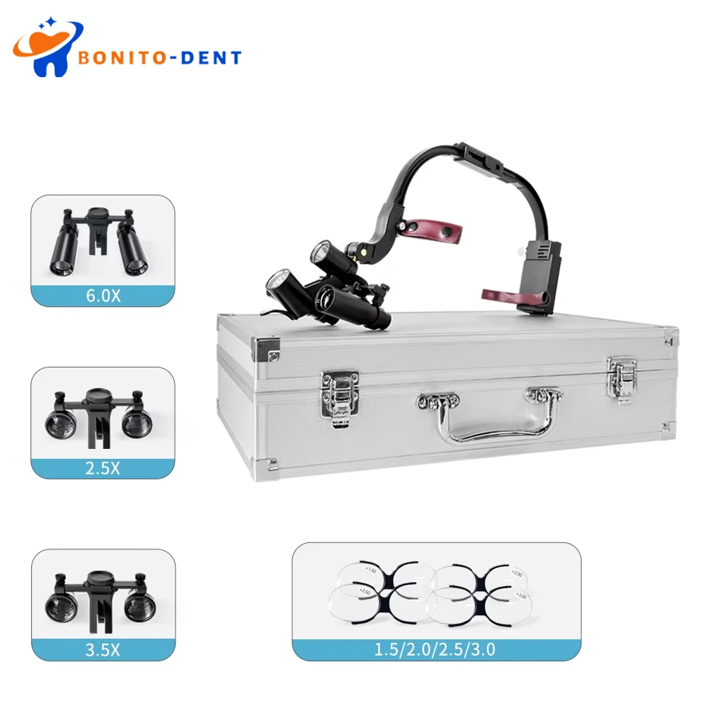 Dr.Kim Dental Binocular Loupes 6X 2.5X 3.5X Magnification with 5W LED Light Dentist Surgical Headlight for Lab Equipment