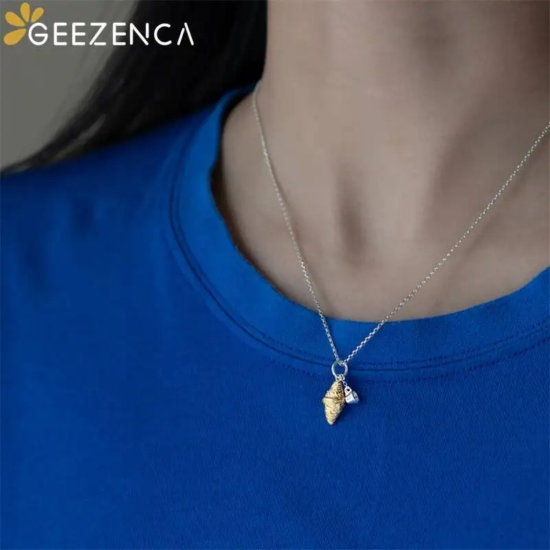 925 Sterling Silver Two-Tone Croissant Cup Pendant Necklace
