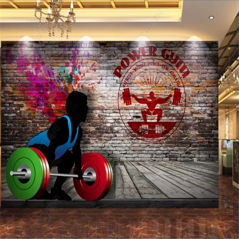 

Custom 3D Mural Nostalgic Brick Wall Wallpapers Industrial Decor Weightlifter Gym Background Wall Papers Papel De Parede 3d