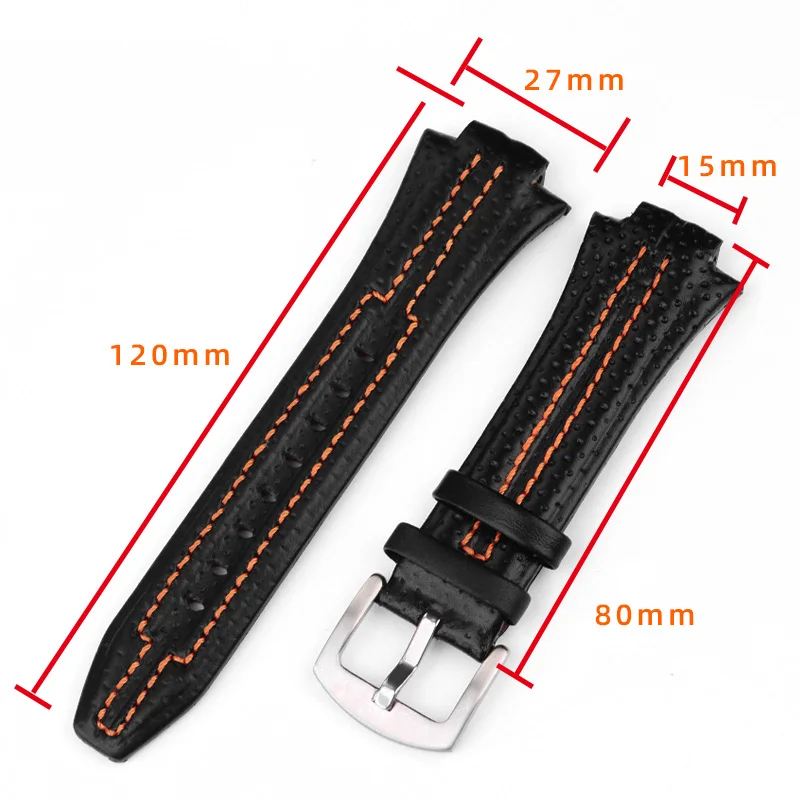 Convex mouth For Seiko Sportura series SNL029P2-SNL021P1 SNL595P2 SNL017P1 Leather Watch Strap Men\'s Watchband 27x15mm