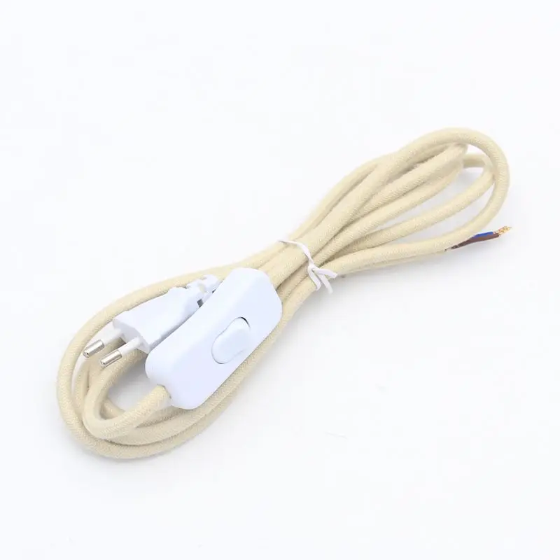 AC 220-250V Fabric Textile Cord With EU Plug on off Switch 2m Power Cords