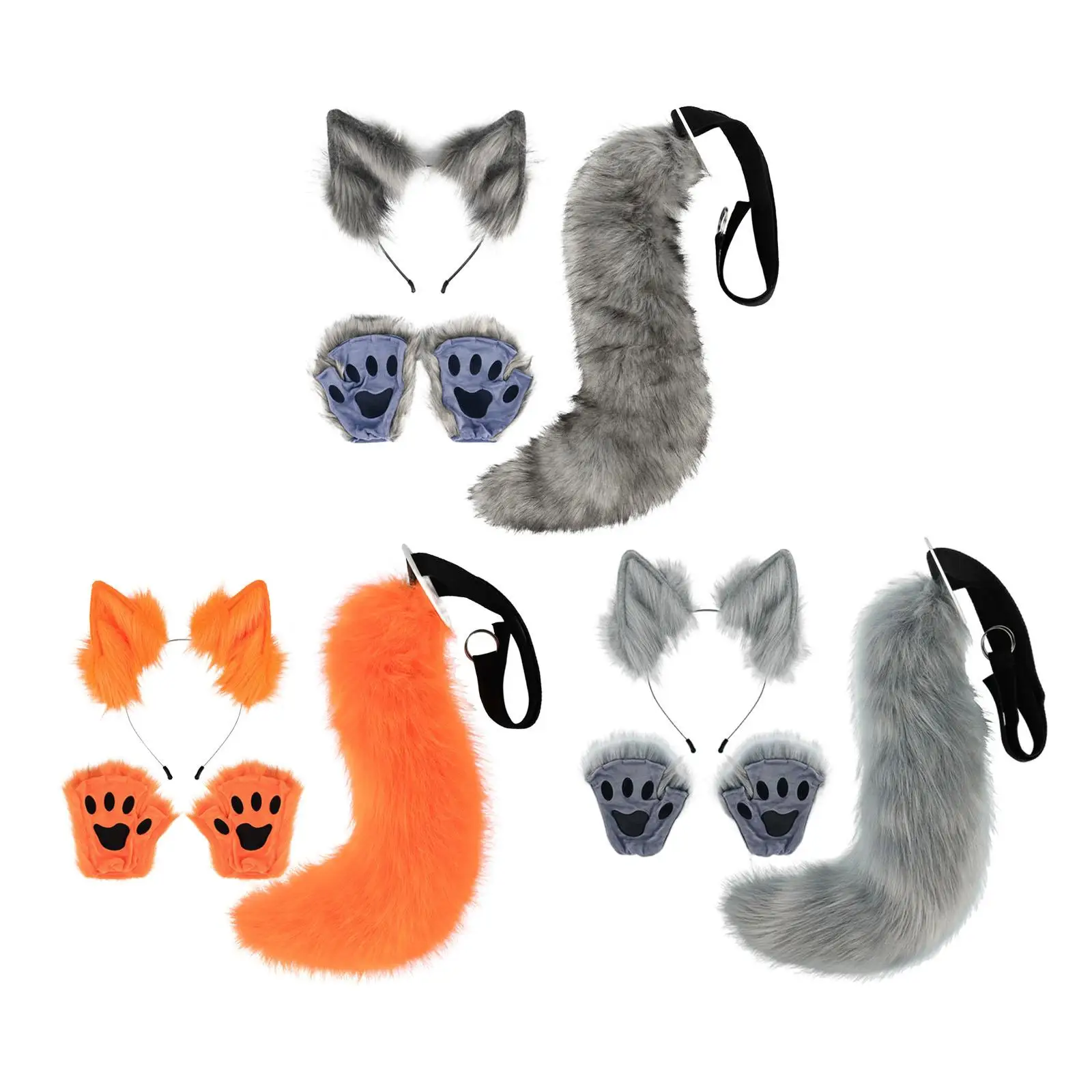 

Animal Ears and Tail Set Plush Ears Headband for Carnival Role Play Holiday