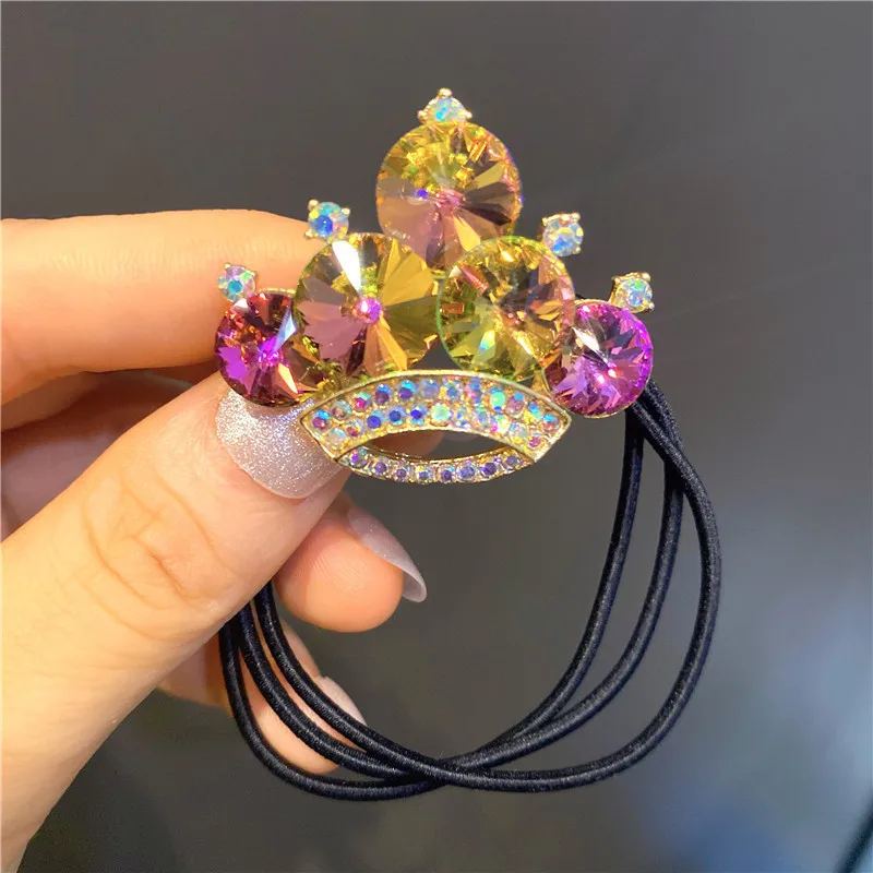 New Diamond Crown Rubber Ties Girls Cute Shiny Elastic Hairbands Boutique South Korea Gorgeous Gem Hair Crown Bridals Headdress