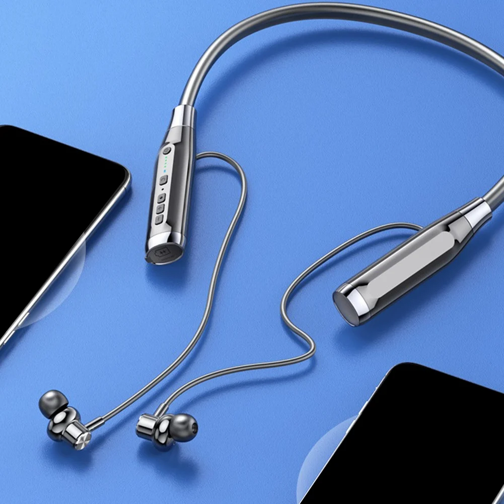 Auriculares con banda para el cuello Auriculares deportivos inalámbricos TWS Auriculares con absorción magnética Auriculares deportivos Bluetooth 5.0, Negro