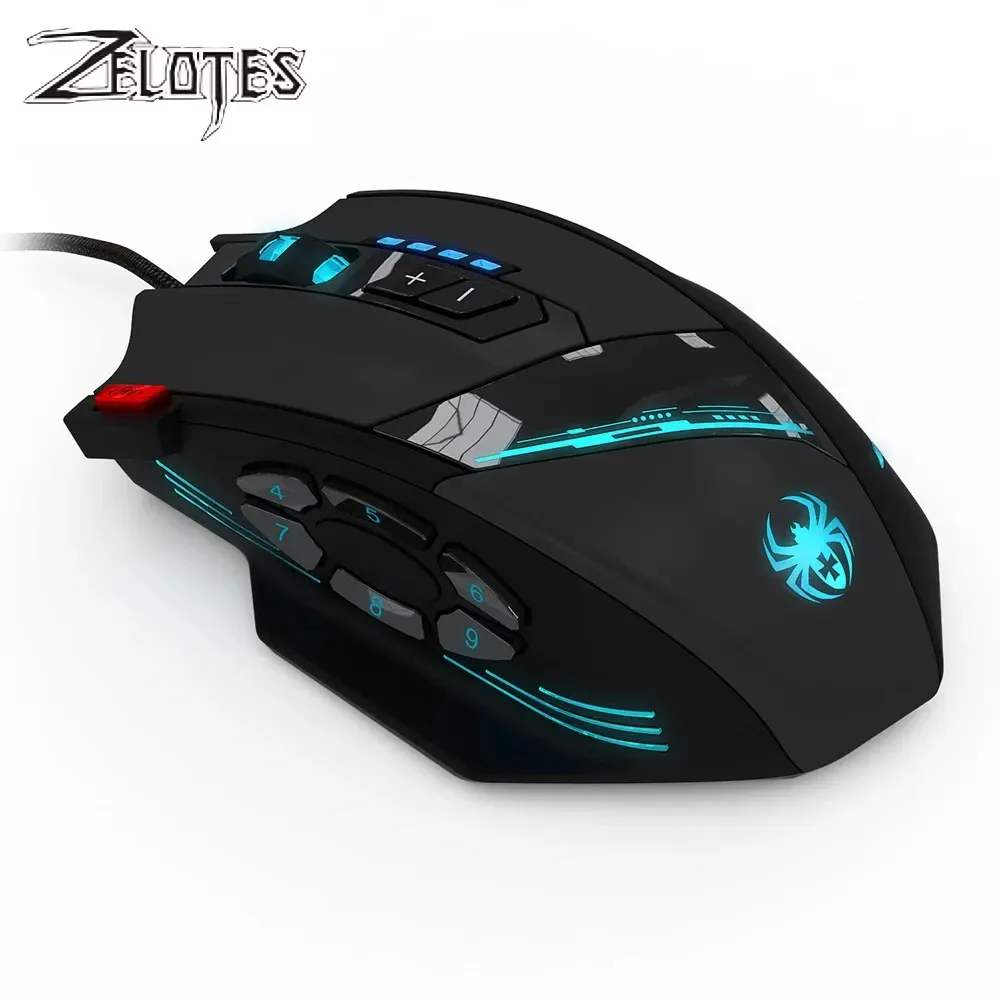 

ZELOTES C-12 Wired Optical Gaming Mouse 12 Programmable Buttons 4000DPI Settings And 7 LED Lights USB Mouse for Computer Games