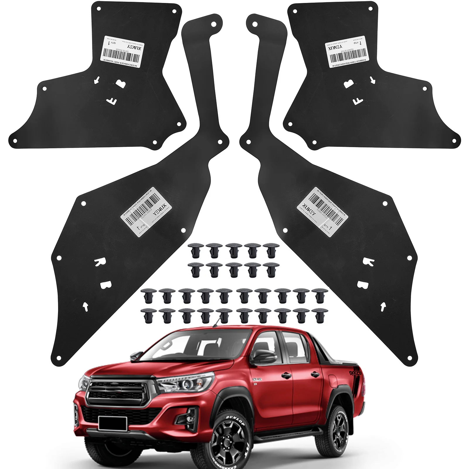 4x Splash Shields with Clips for Toyota Hilux Fortuner 2015-2024 Fender Liners Apron Skirts Guards Seals 53885-KK020 53735-KK020