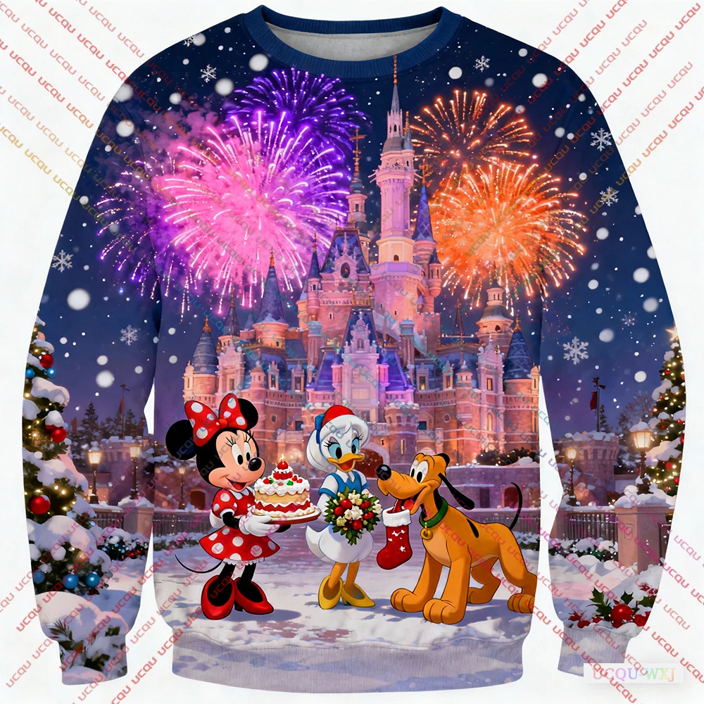 Christmas Disney Mickey Friends Women's Pure Sweatshirt Hooded Sweatshirt Fashion Casual Pants Unique Print Plus Size Streetwear