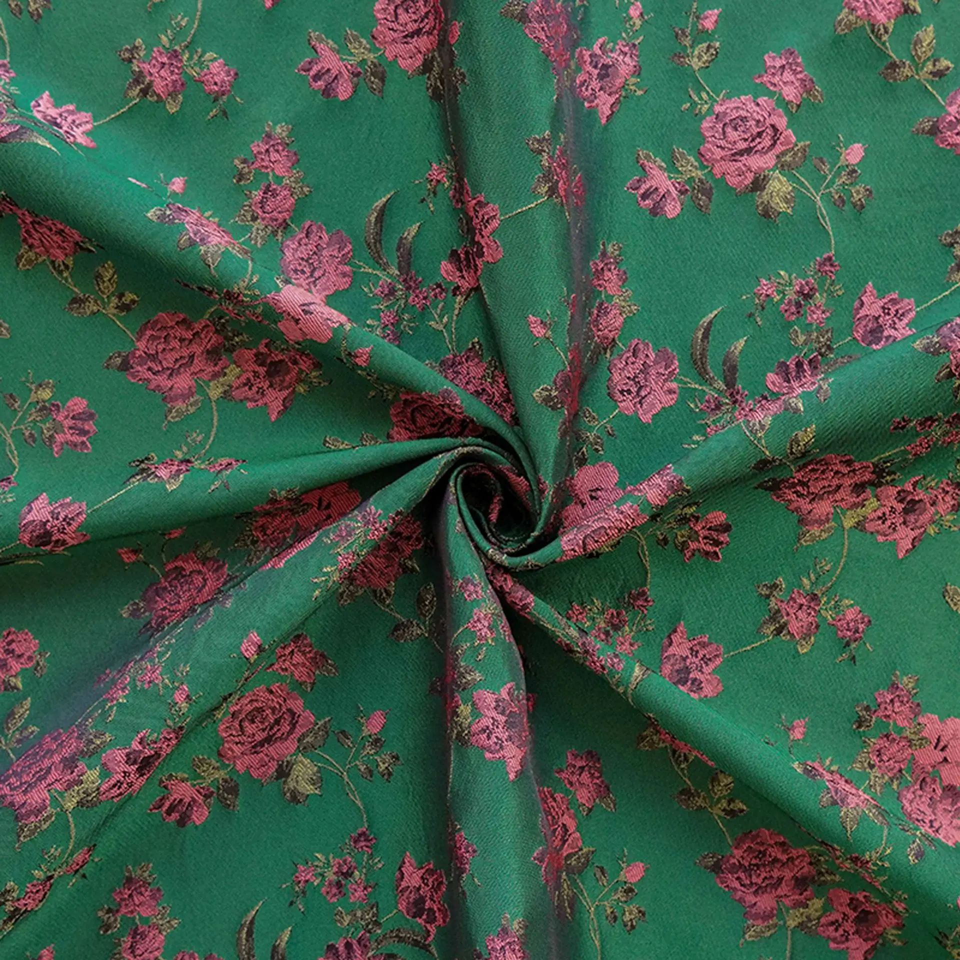 

Chinese Style Green Background Pink Rose Embossed Jacquard Fabric Elegant Cheongsam Dress Makeup Bag Jacquard Decorative Fabric