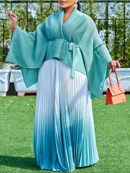 Two Piece Set Plus Size Clothes Spring Autumn V Neck Long Sleeve Top And Maxi Skirt Women Sets High Streetwear Casual Beach Suit