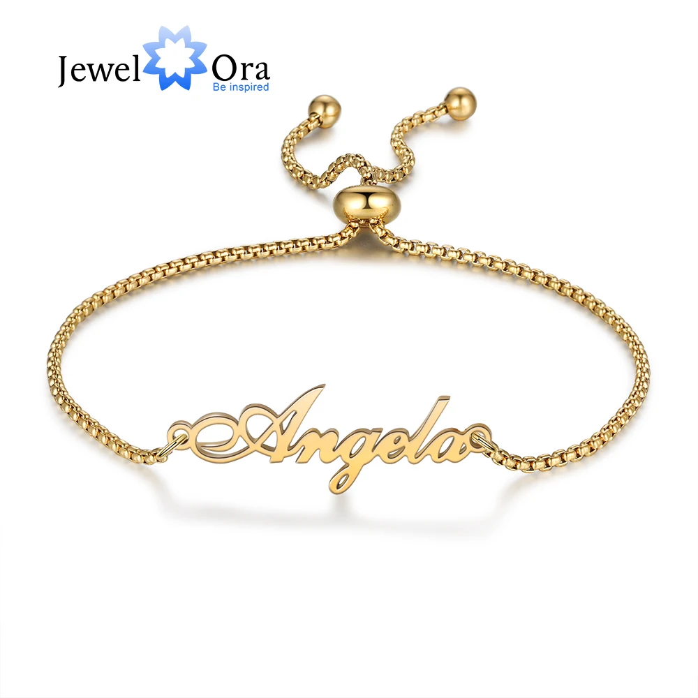 

JewelOra Personalized Stainless steel Bracelets for Women Customized Nameplate Bracelet For Christmas Gift