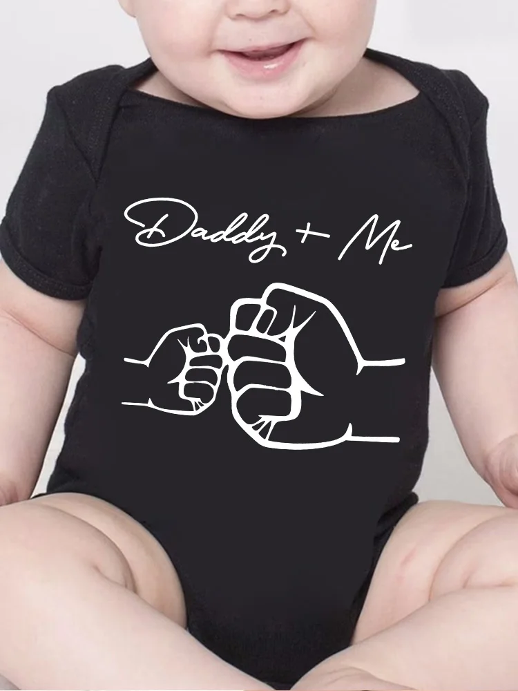 Newborn Baby Boys Girls Clothes Infant Cartoon Daddy and Me Print Funny Short Sleeve Bodysuit Summer Romper Infant Jumpsuit
