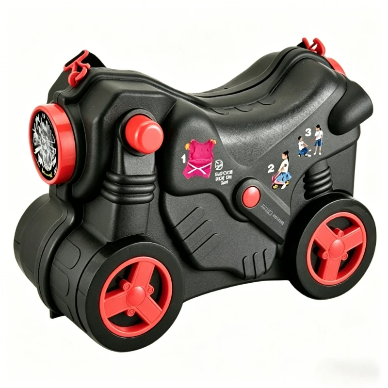 Fotografia 7: Mala de Viagem Infantil para Moto – Carrinho de Plástico Portátil Divertido com Rodas Unidirecionais