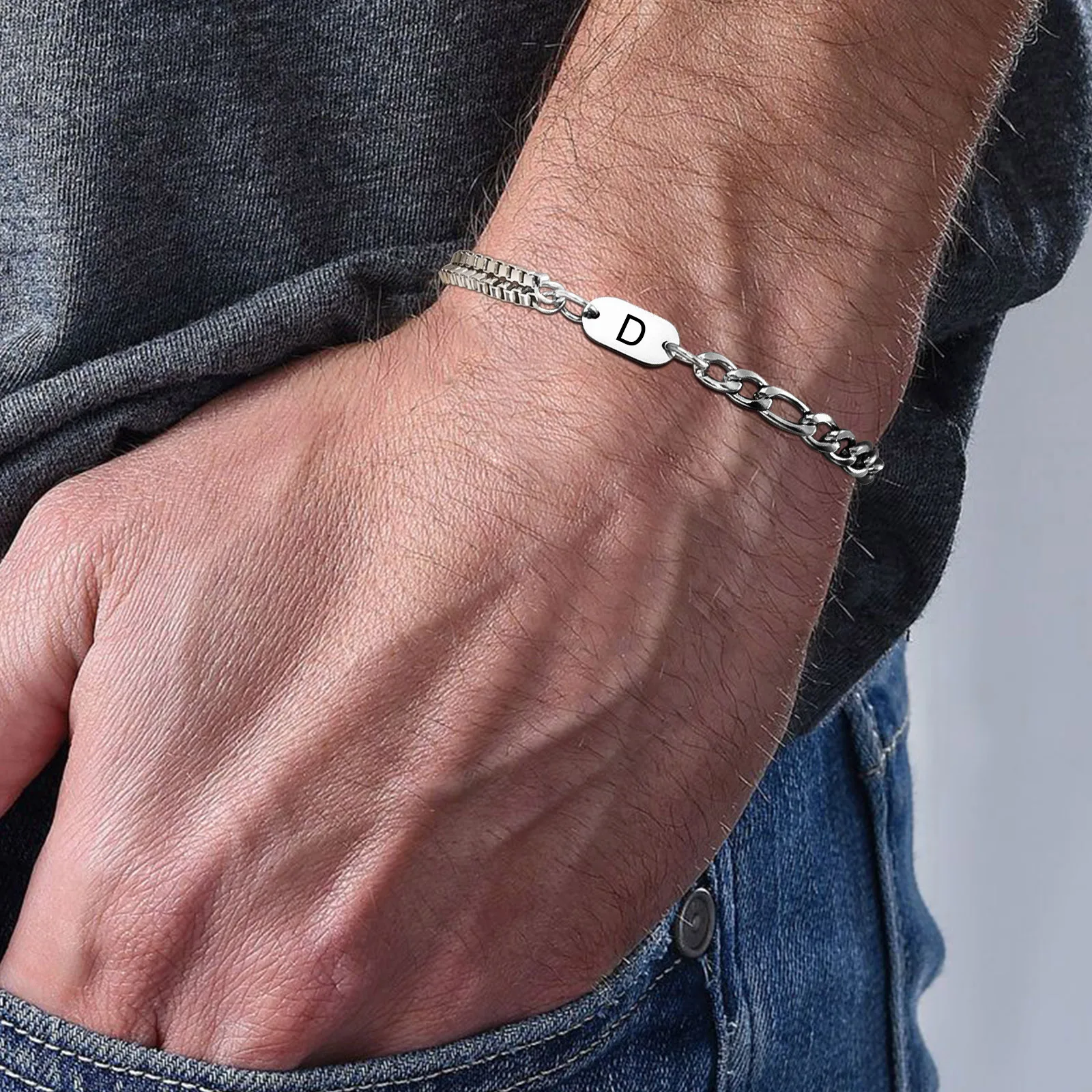 Vnox unisex bransoletki łańcuszkowe z możliwością układania w stosy, wodoodporny łańcuszek kubański Fogaro, 26 liter bransoletki z imionami prezent dla kobiet mężczyzn